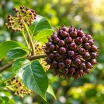 Macro Purple Berry Cluster in Sunlit Foliage